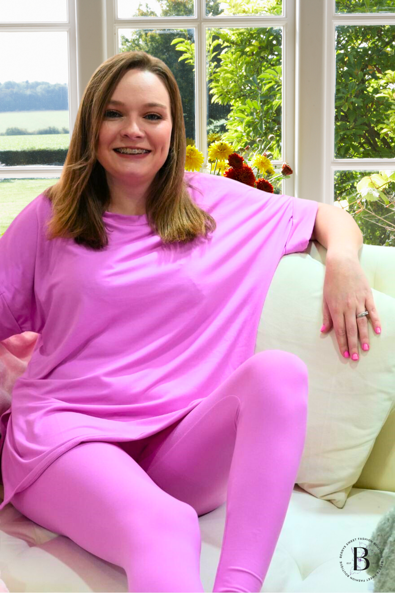 BRUSHED DTY MICROFIBER LOUNGEWEAR SET-BRIGHT MAUVE