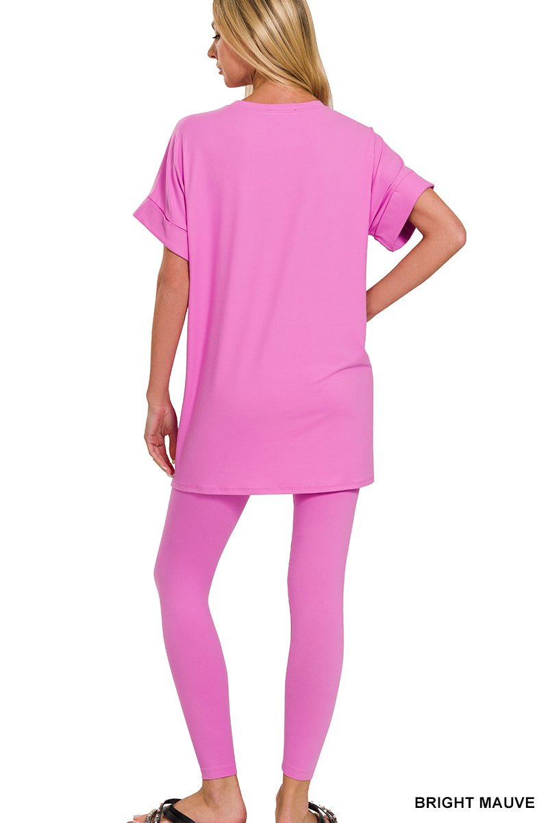 BRUSHED DTY MICROFIBER LOUNGEWEAR SET-BRIGHT MAUVE