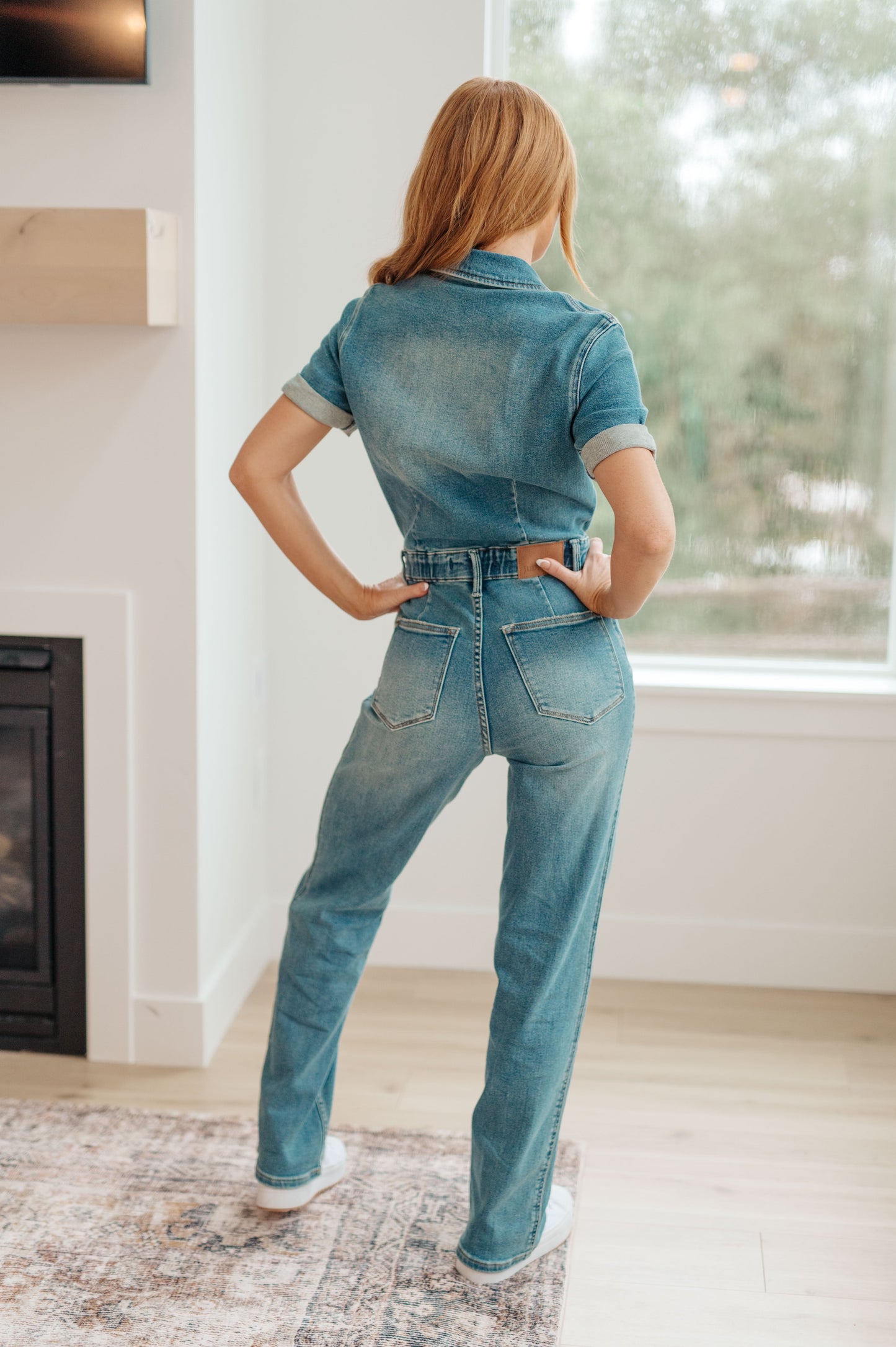 Sylvia Judy Blue Short Sleeve Denim Jumpsuit