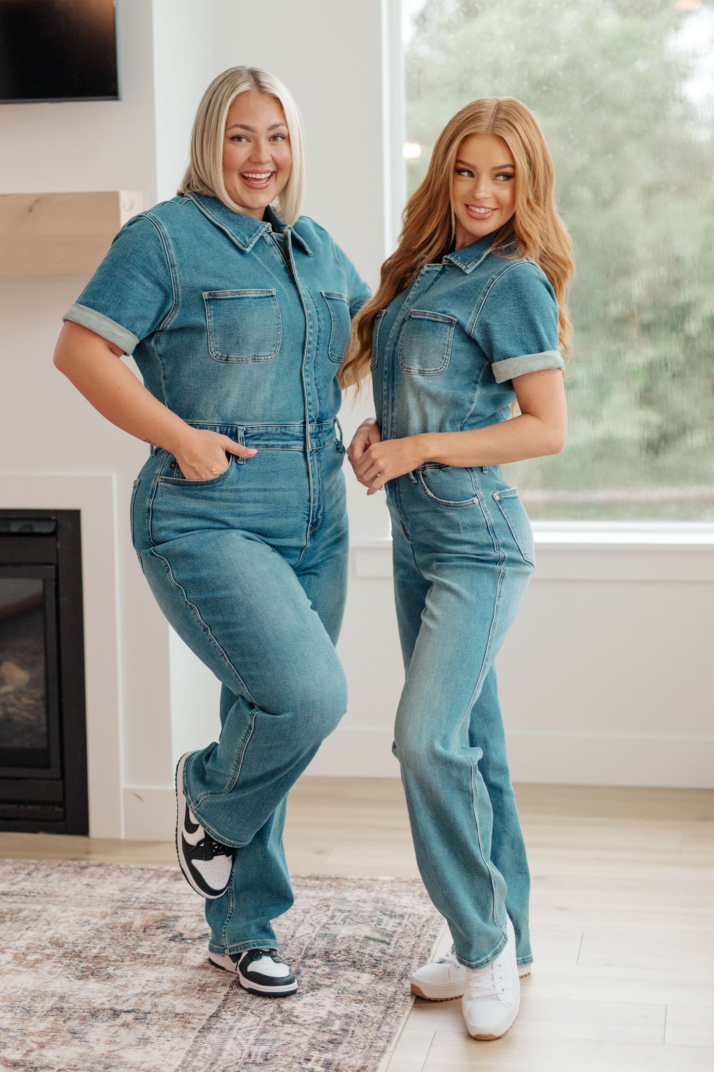 Sylvia Judy Blue Short Sleeve Denim Jumpsuit